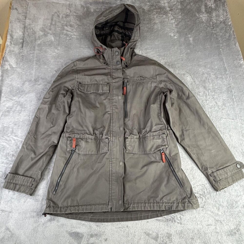 LL Bean‎ Jacket Womens Medium Olive Green Hooded Cotton Utility Parka Outdoors
